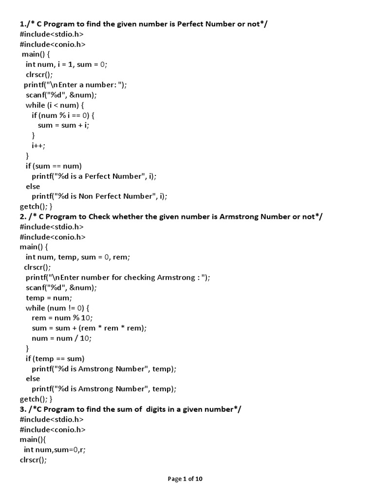 1./ C Program To Find The Given Number Is Perfect Number or Not | PDF ...