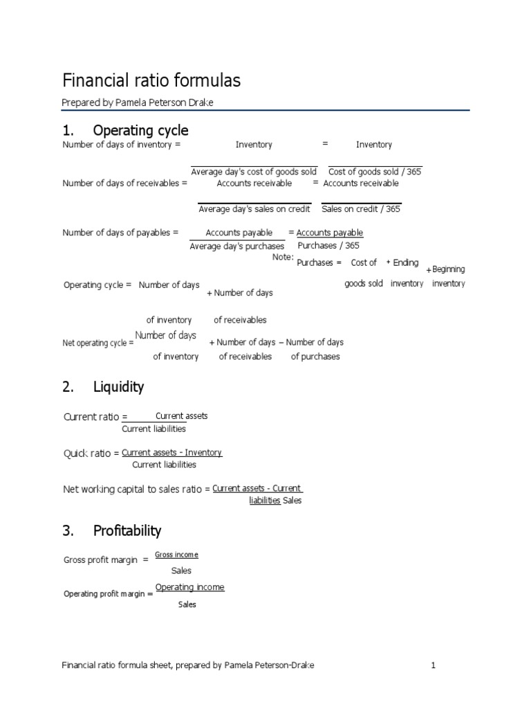 Financial Ratio Formulas: 1. Operating Cycle | PDF | Dividend | Equity ...