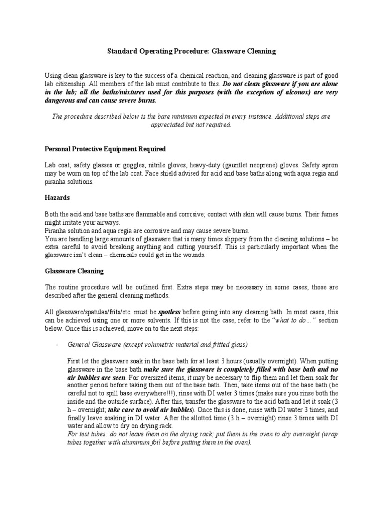 Glassware Cleaning PDF Nitric Acid Sulfuric Acid