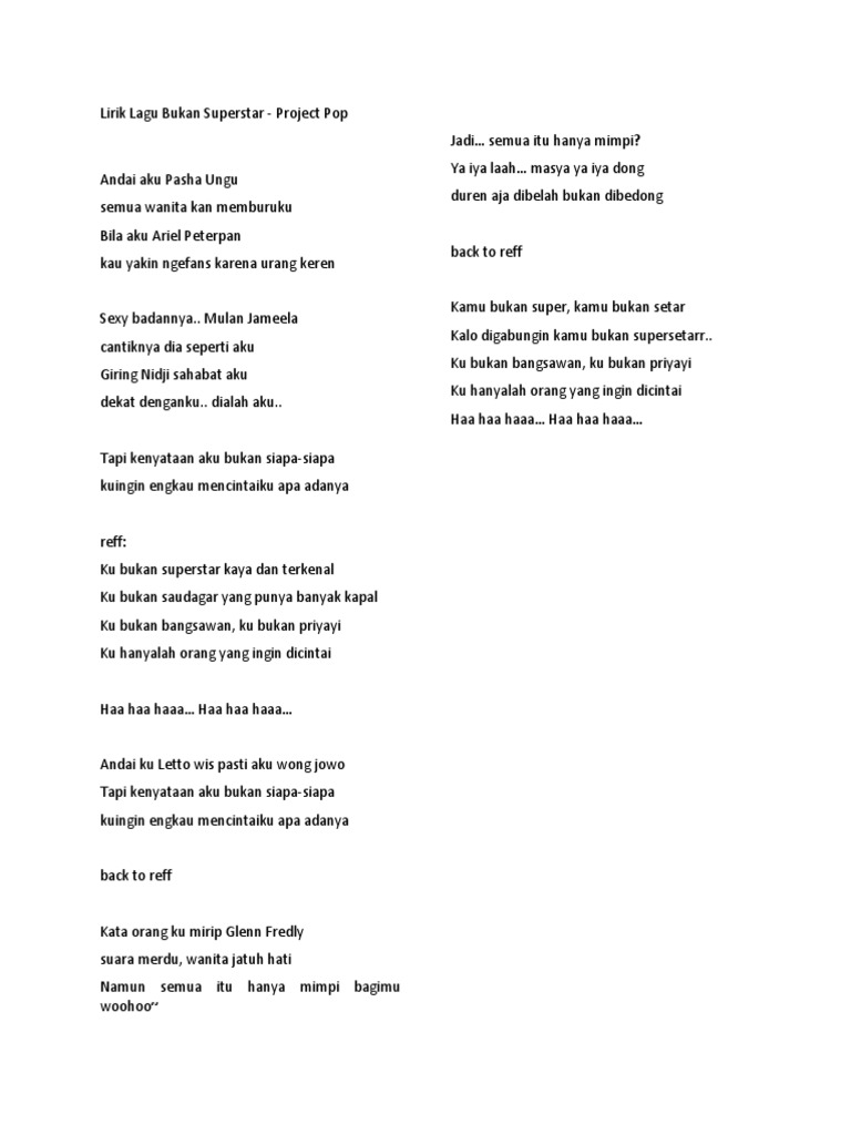 Lirik Lagu Bukan Superstar