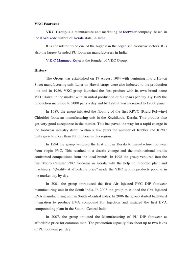VKC Footwear PDF Economies Business