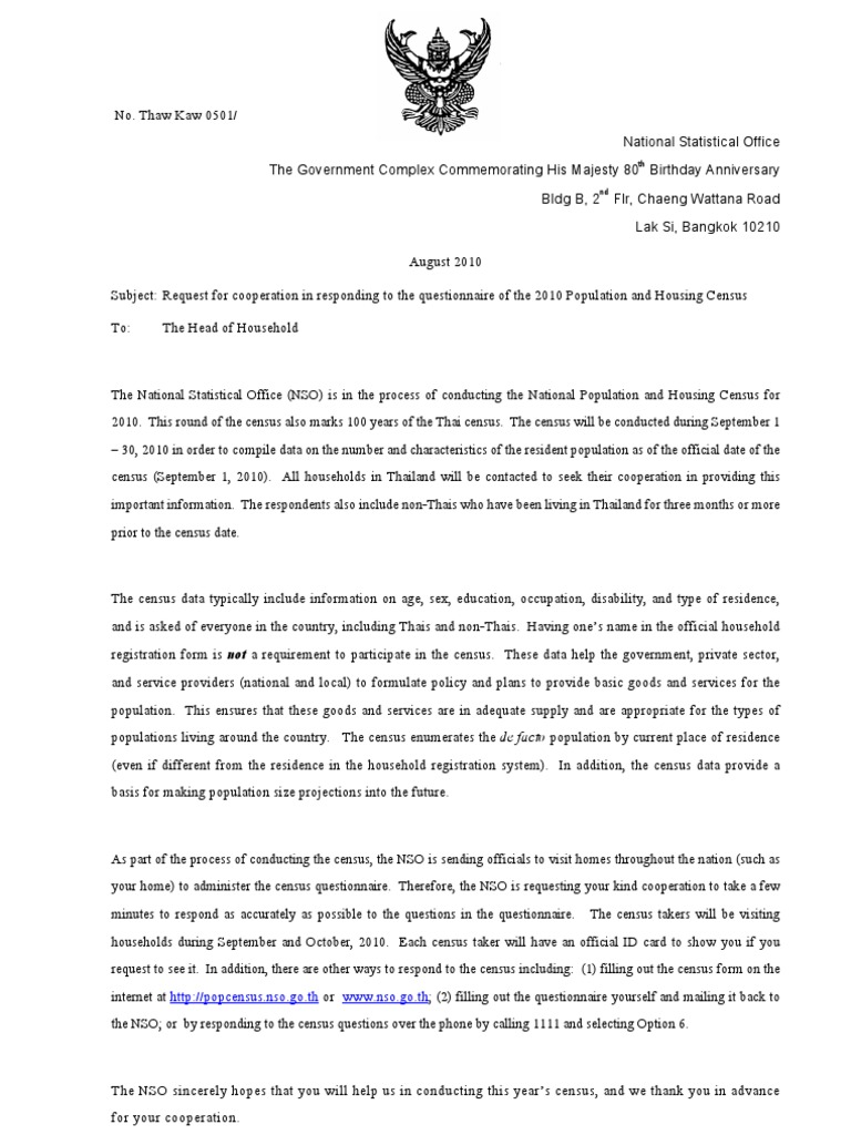 Census Letter | PDF | Census | Thailand
