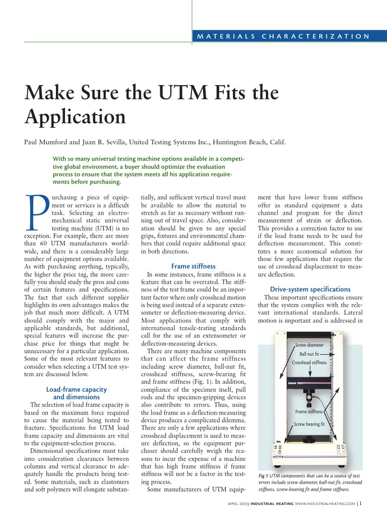 Make Sure The UTM Fits The Application: Materials Characterization ...