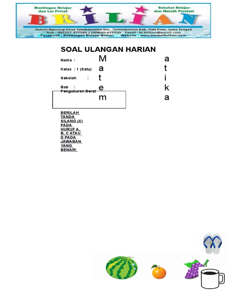 Soal Matematika Kelas 1 Sd Bab 7 Pengukuran Berat Dan Kunci