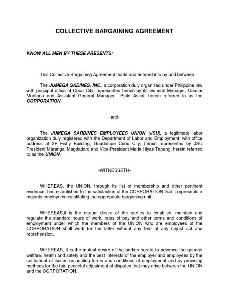 Collective Bargaining Agreement PDF Working Time Overtime