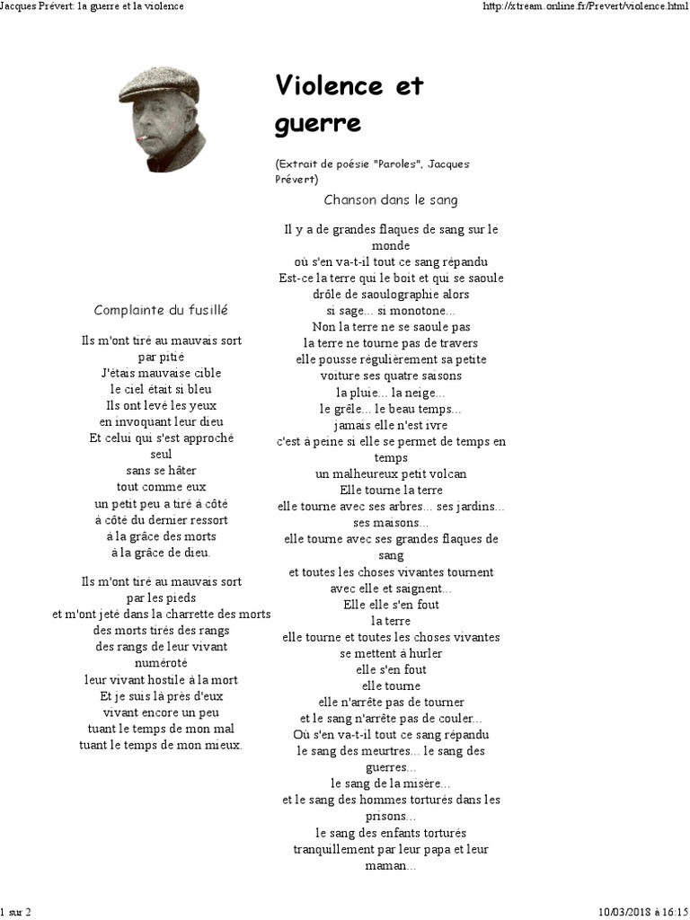 Jacques Prévert Compagnons Des Mauvais Jours Paroles Jacques Prévert_ La Guerre Et La Violence