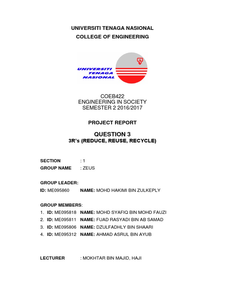 Engineers in Society (Project Report) | PDF | Waste Management | Recycling