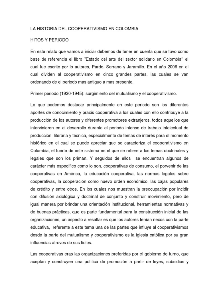 La Historia Del Cooperativismo en Colombia | PDF | Cooperativa | Colombia