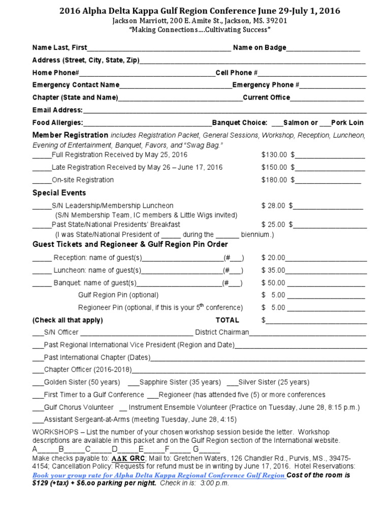 Member Registration Jackson Marriott, 200 E. Amite ST., Jackson, MS