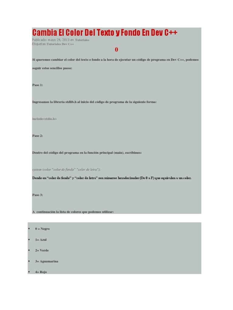 Cambiar Color Texto y Fondo en Dev C++ | PDF | Informática