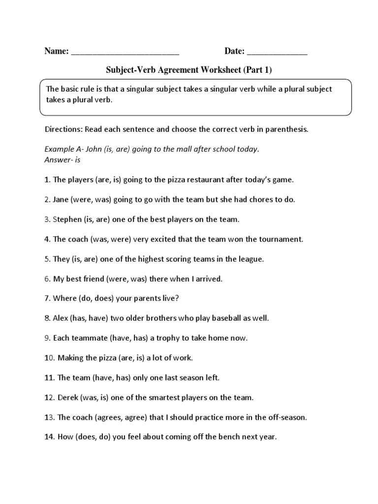 Subject Verb Part 1 Intermediate PDF | PDF