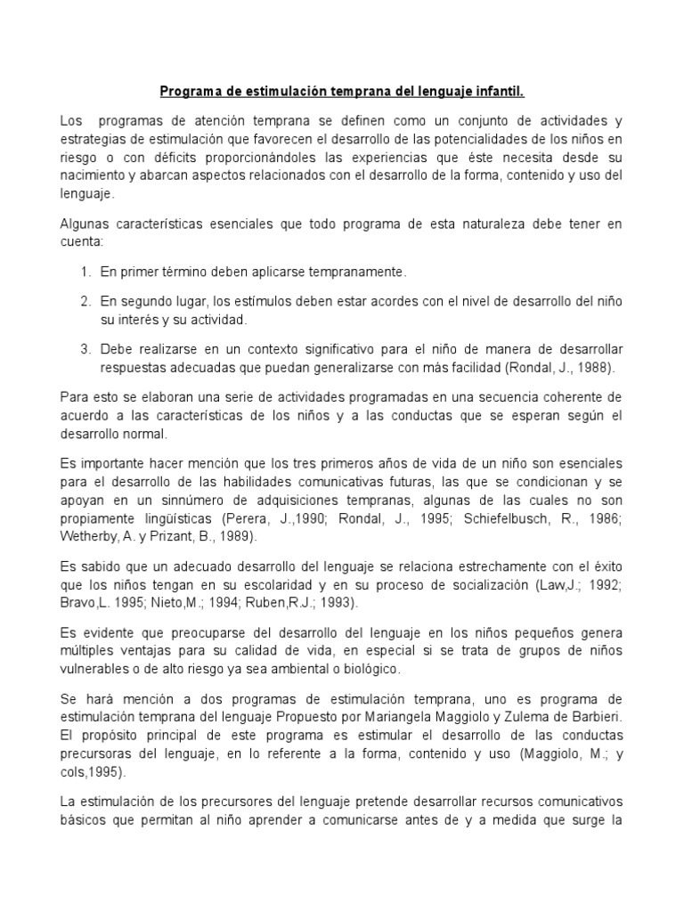 Programa de Estimulación Temprana del Lenguaje | PDF | Aquisición de ...