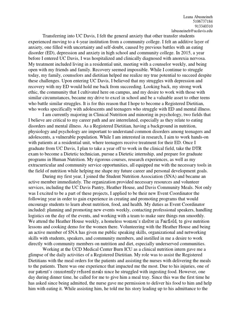 Dietetics student resume picture