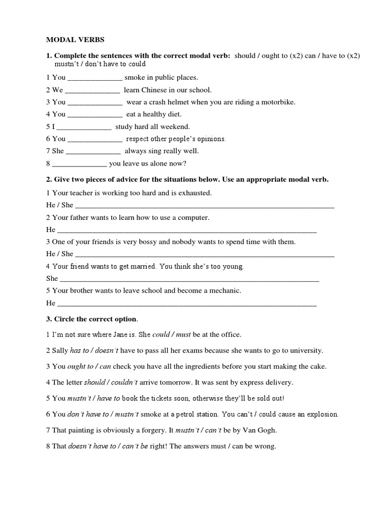 Varied Modal Verbs Exercises