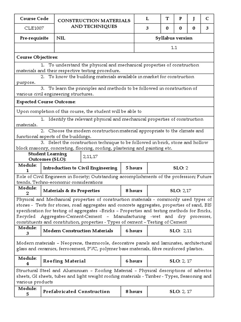Syllabus | PDF | Building Materials | Construction Aggregate