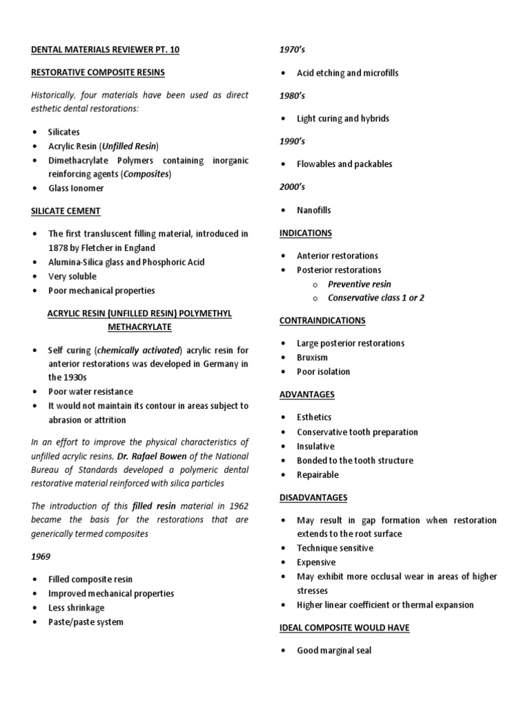 Restorative Composite Resins Overview | PDF | Dental Composite ...