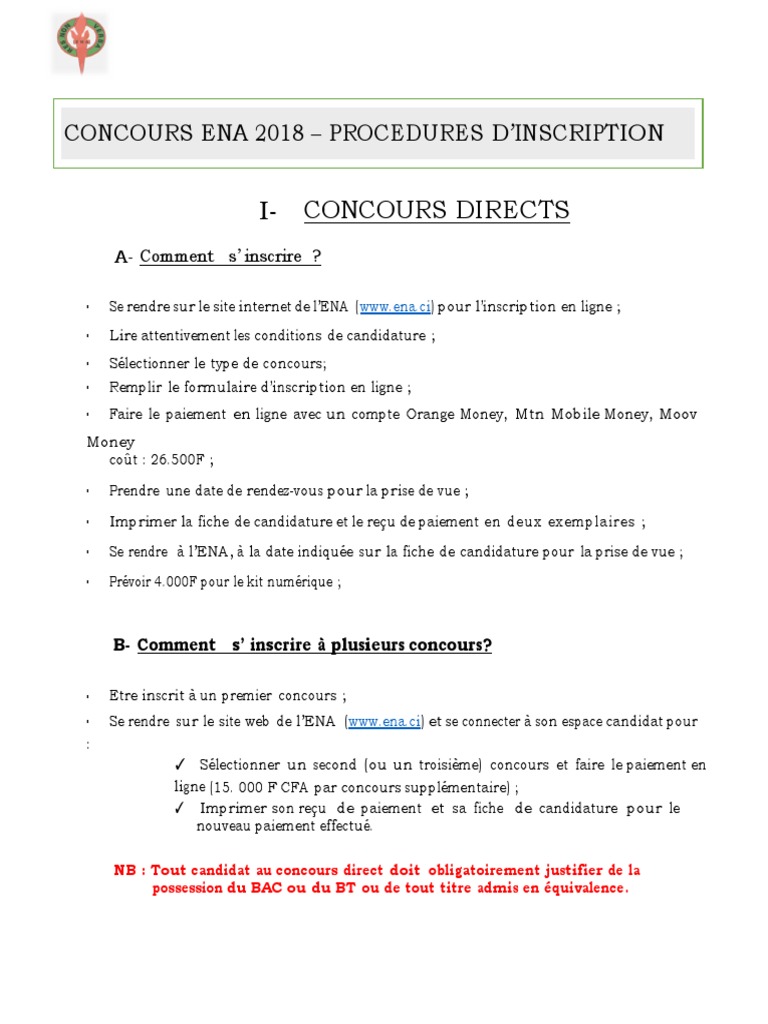 Inscription Concours ENA 2018 | PDF | Science | Technologie (Général)