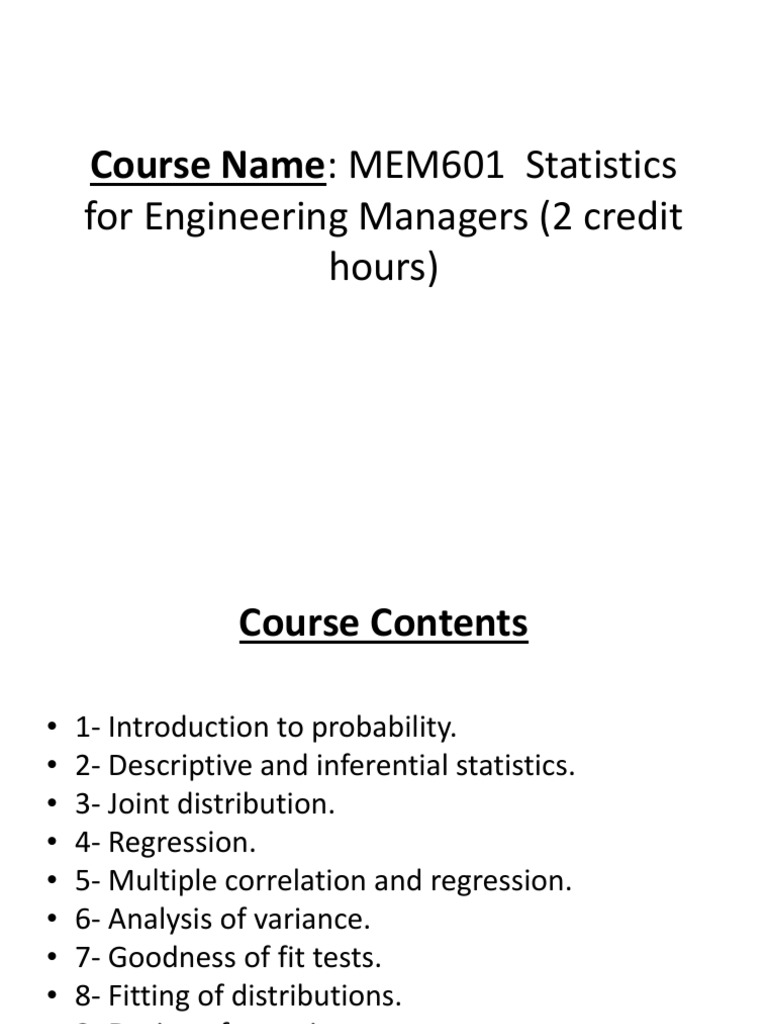 Engineering Managers' Statistics Course | PDF | Statistics | Probability