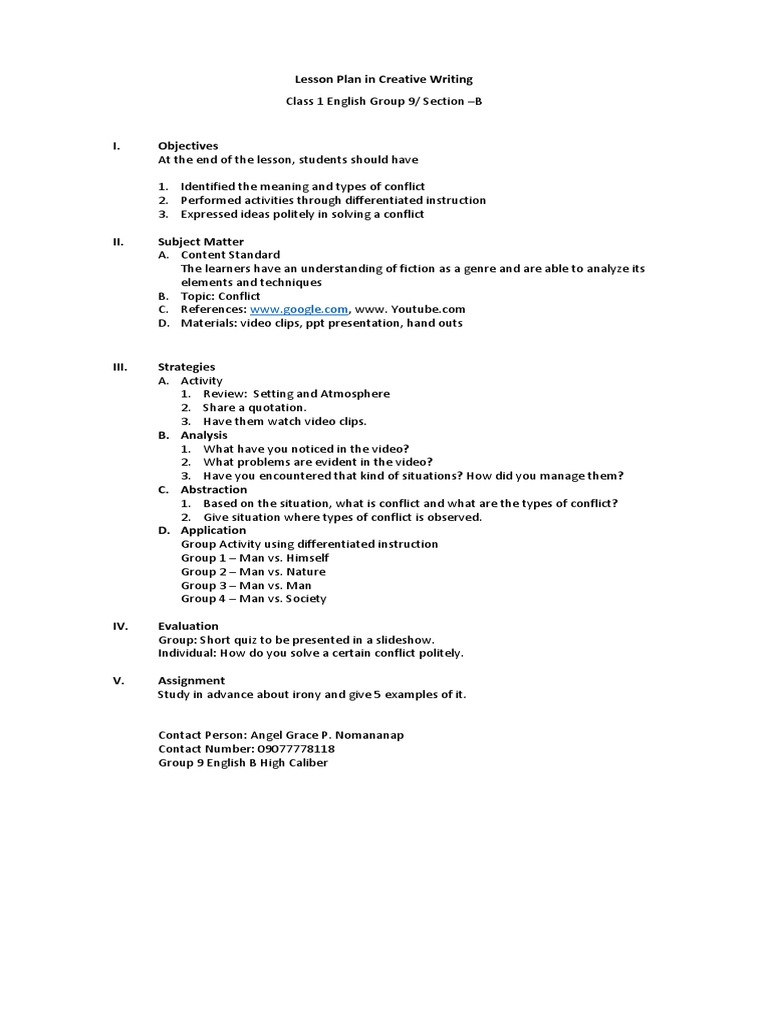 Lesson Plan in Creative Writing | PDF | Social Science | Language Arts ...