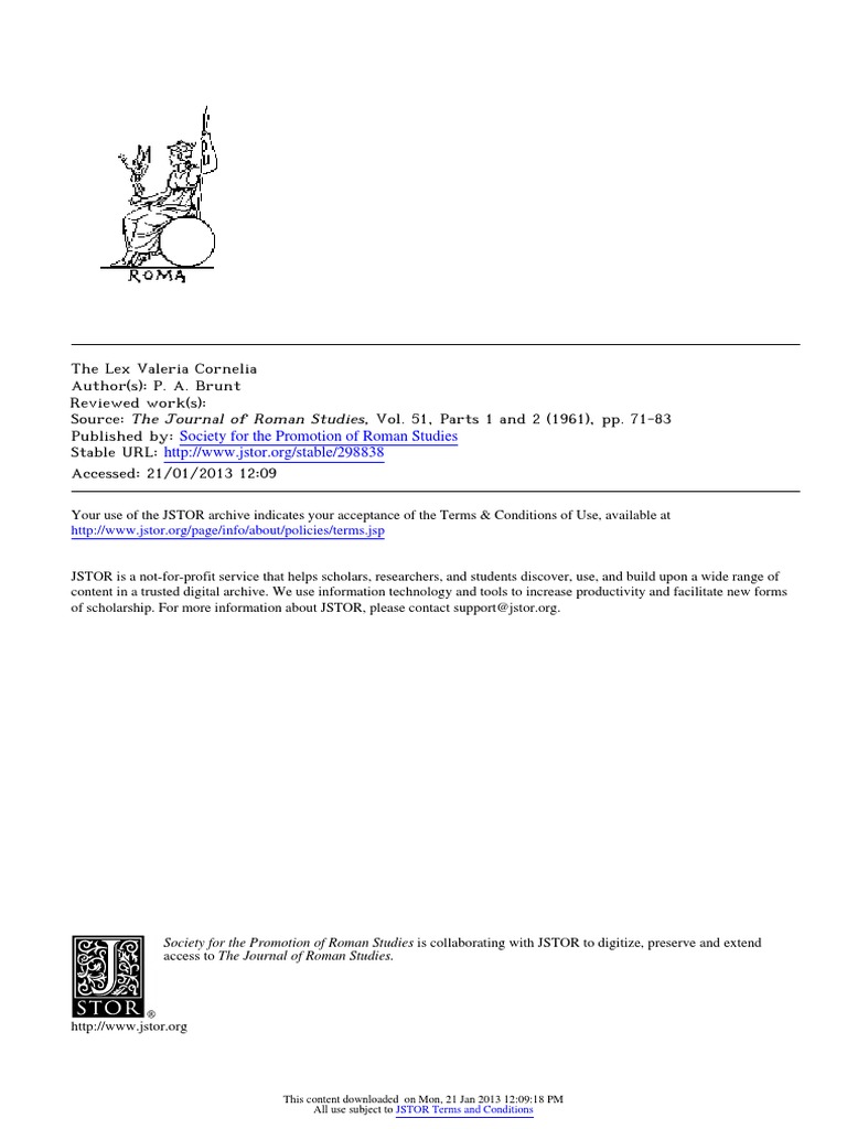 Lex Valeria Cornelia PDF Augustus Roman Republic