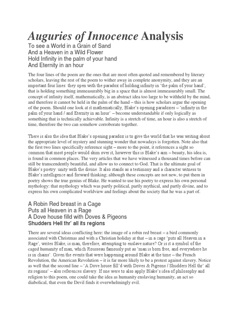 Auguries Of Innocence Pdf William Blake Infinity