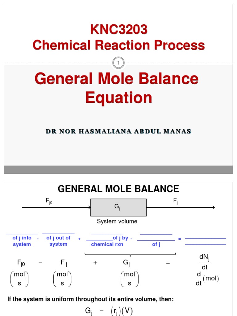 General Mole Balance Equation Chemical Reactor