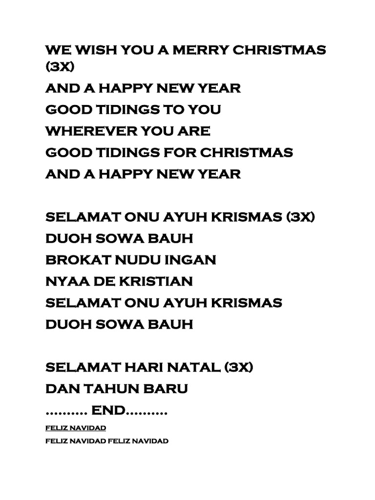 Merry Christmas And Happy New Year Lirik Lagu We Wish You A Merry Christmas Bahasa Indonesia