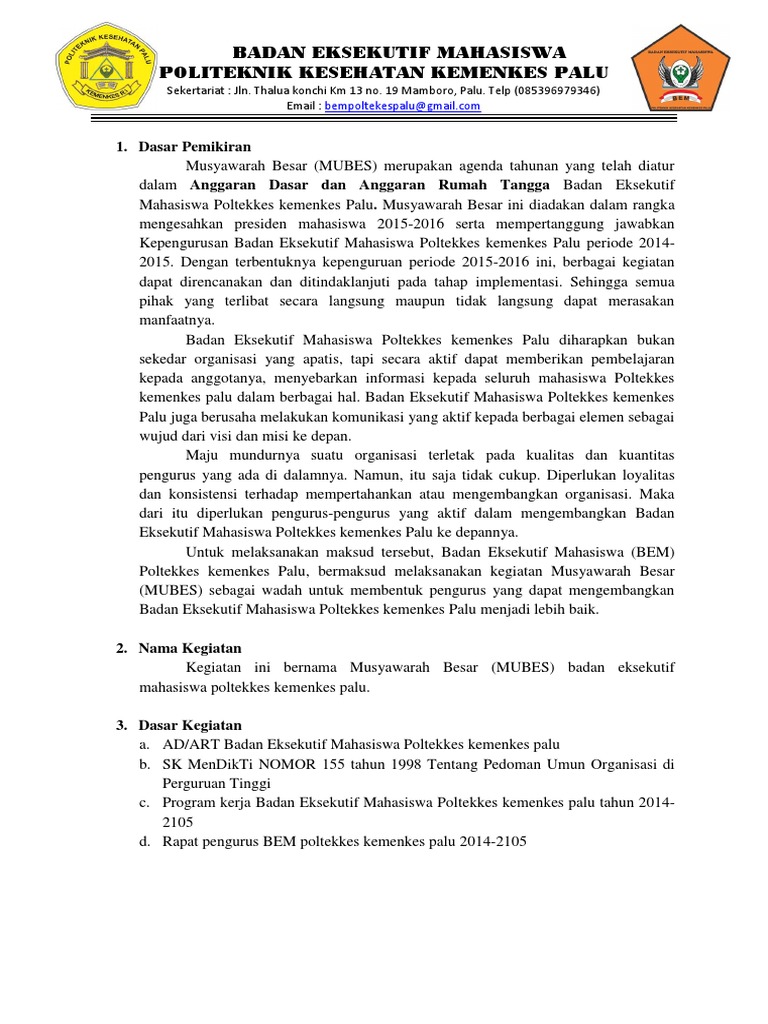 Mubes BEM Poltekkes Kemenkes Palu 2015 | PDF