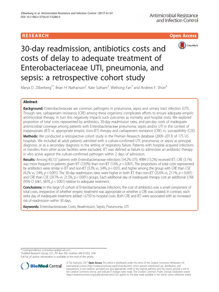 30Day Readmission, Antibiotics Costs and Costs of Delay To Adequate