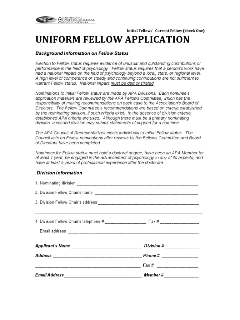 APA Fellow Application Guidelines | PDF | American Psychological ...