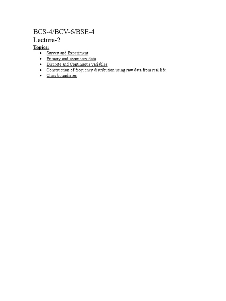 BCS-4/BCV-6/BSE-4 Lecture-2: Topics | PDF