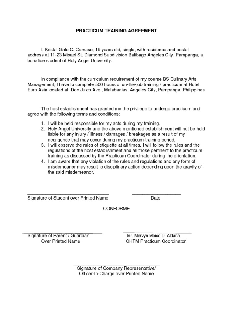 Practicum Training Agreement Form | PDF