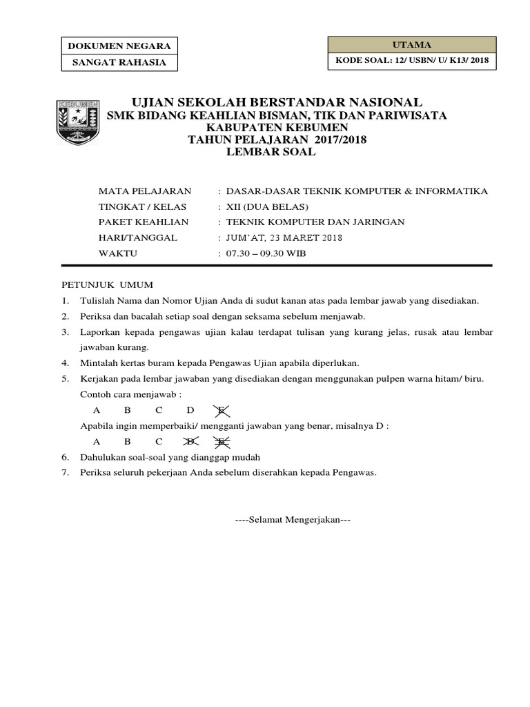 Contoh Soal Usbn Pengantar Akuntansi Smk 2019