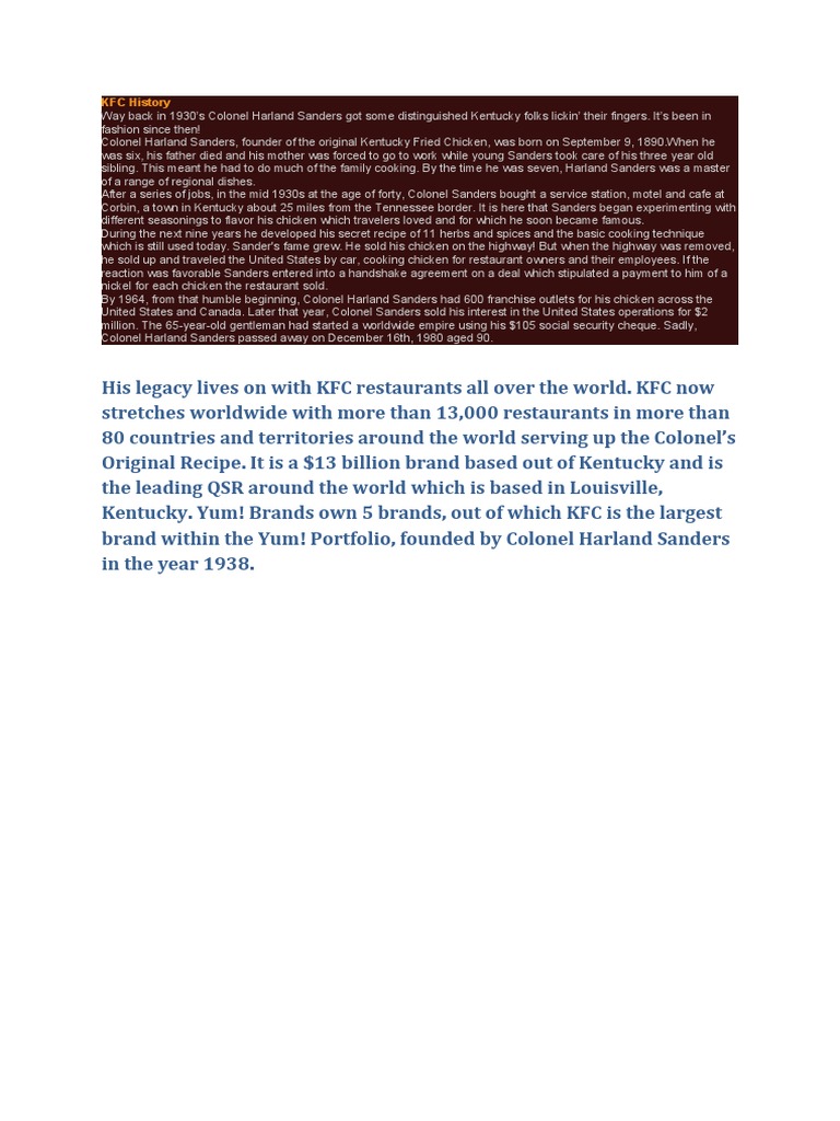 KFC History | PDF