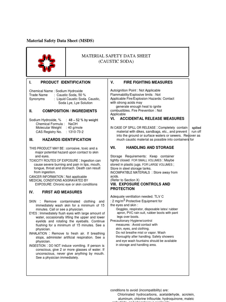 MSDS NaOH | PDF | Sodium Hydroxide | Chemical Substances