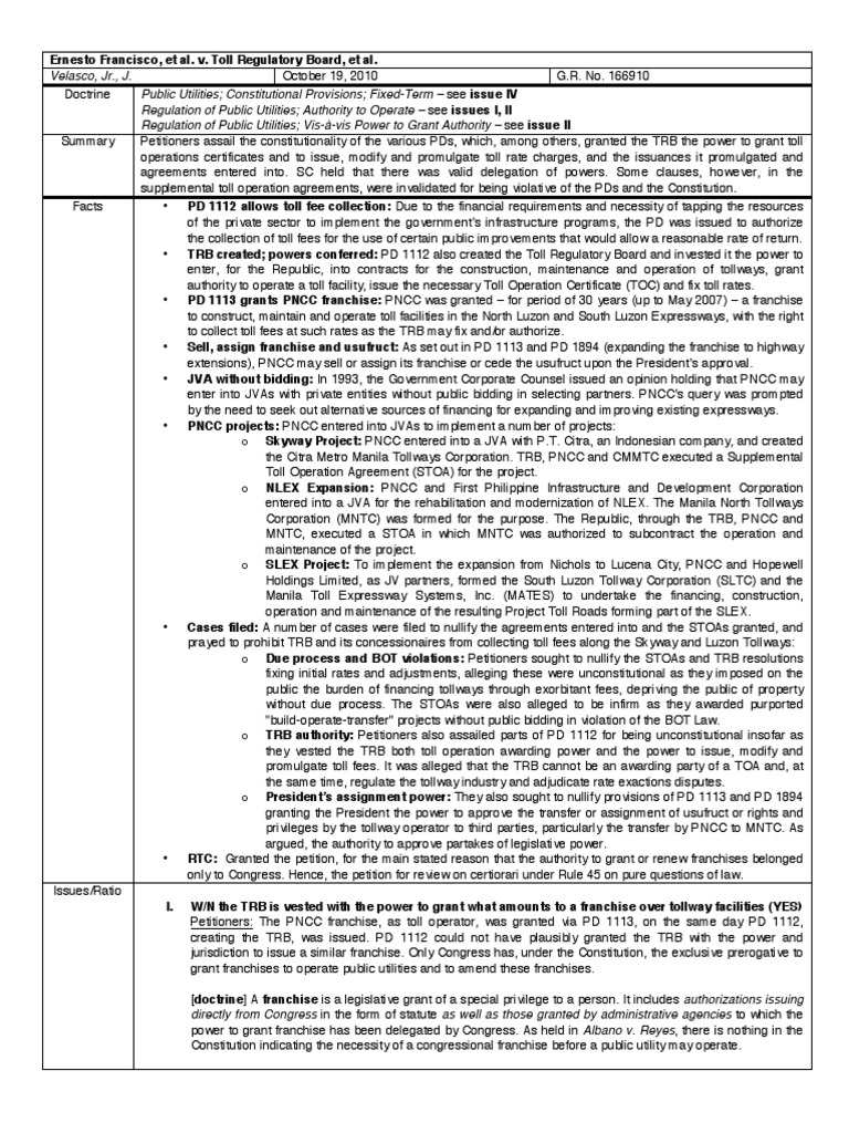 Francisco v. Toll Regulatory Board PDF PDF Virtue Public Sphere