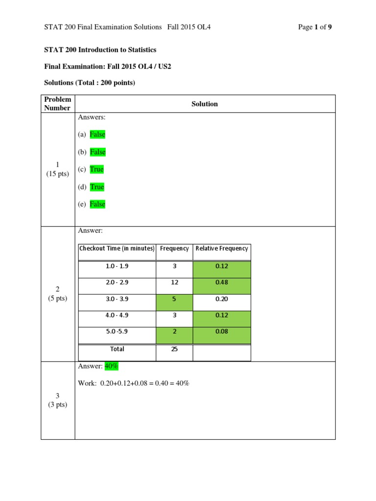 Solutions Stat200 Final Fall2015 Ol4 B | PDF | P Value | Type I And ...