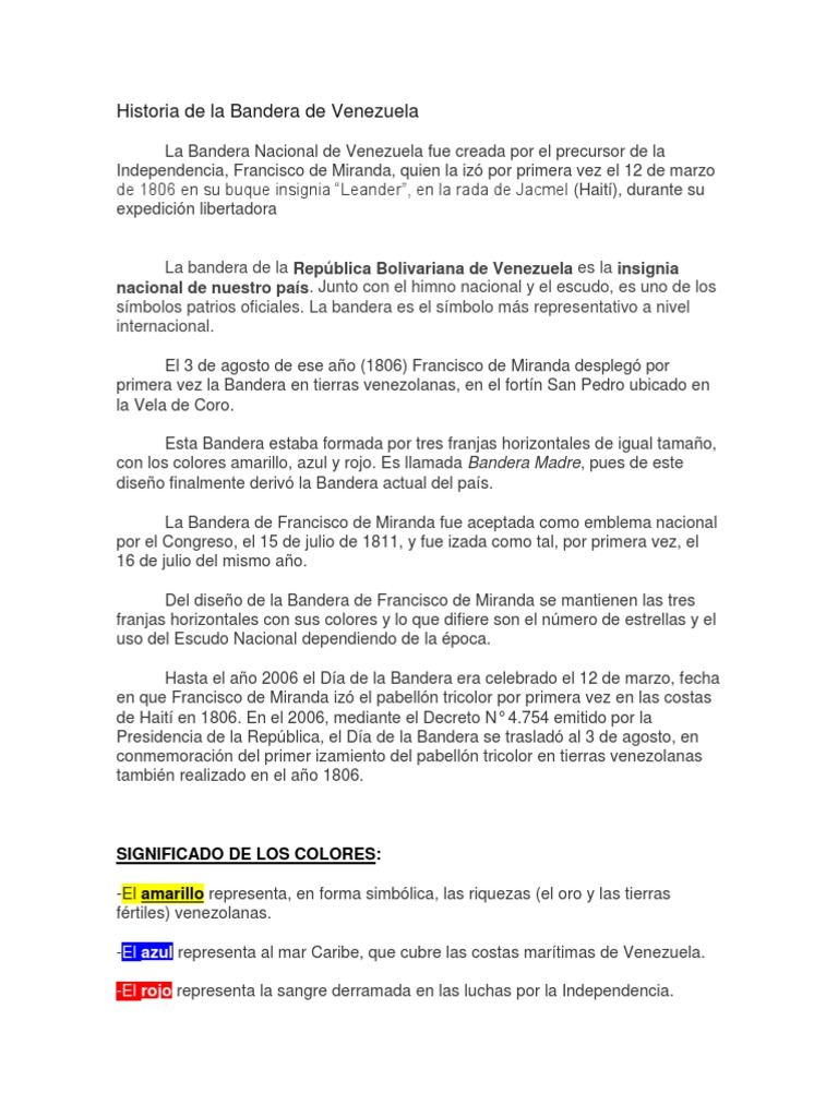 Historia de La Bandera de Venezuela