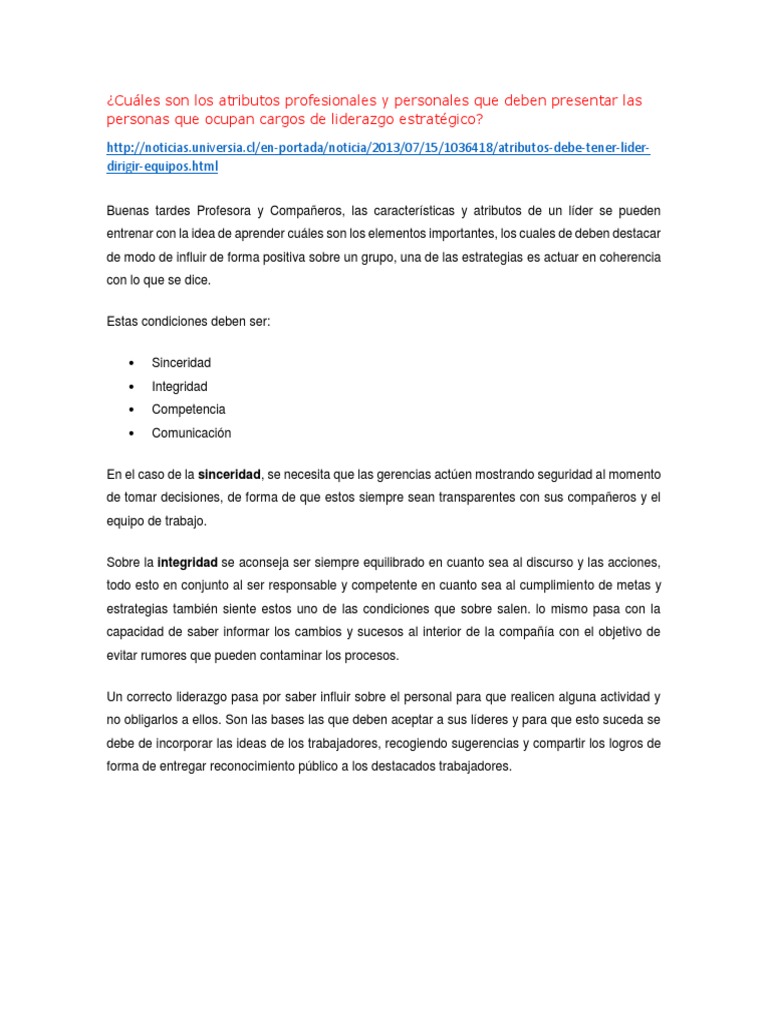 Cuáles Son Los Atributos Profesionales y Personales Que Deben Presentar Las Personas Que Ocupan