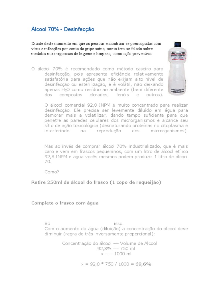 Como Fazer Álcool 70% em Casa | PDF | Desinfetante | Etanol