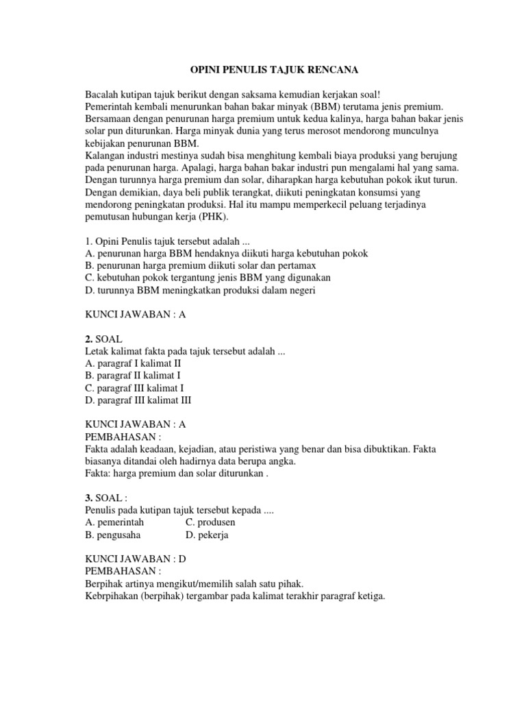 Contoh Soal Tajuk Rencana Dan Jawabannya Contoh Soal Terbaru