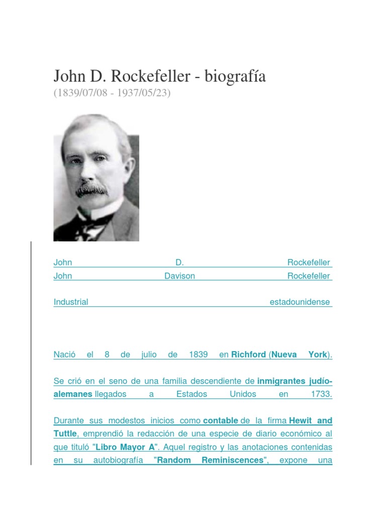 Biografía de John D. Rockefeller | PDF | John D. Rockefeller | Aceite ...
