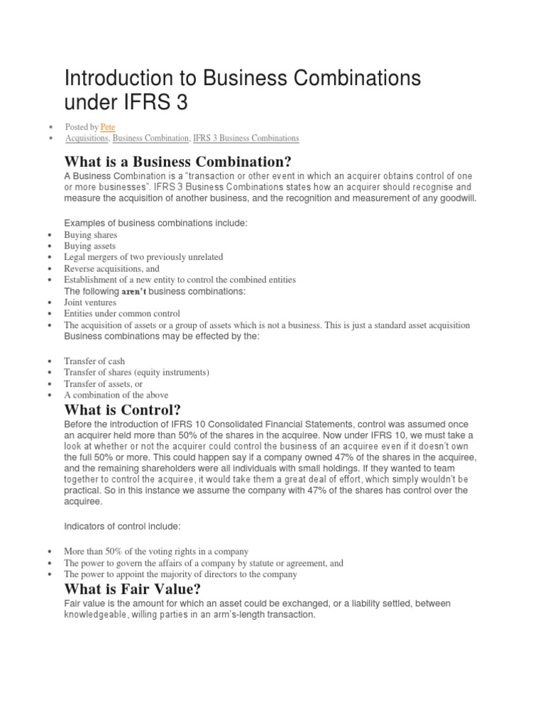 Business Combinations Under IFRS 3 | PDF