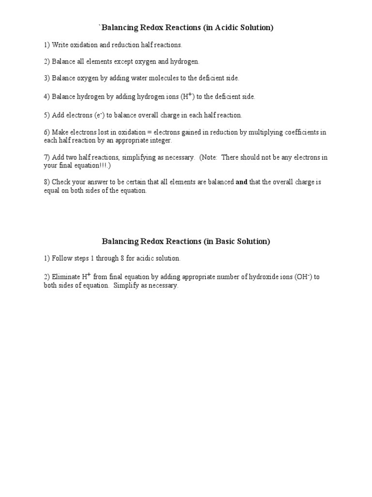 Balancing Redox Reactions Guide | PDF