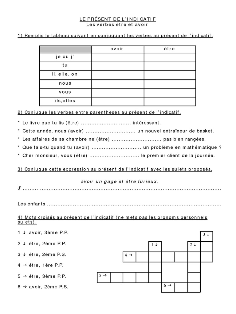 Exercices Présent De L indicatif 6ème Pdf AVOIR Et ETRE Au Présent Exercices Et Corrigés PDF | PDF