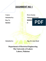Assignment No 1: Department of Electrical Engineering The University of Lahore Lahore, Pakistan