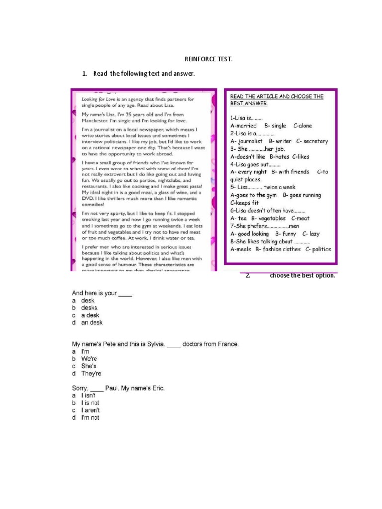 Reinforce Test. 1. Read The Following Text and Answer | PDF | Science ...