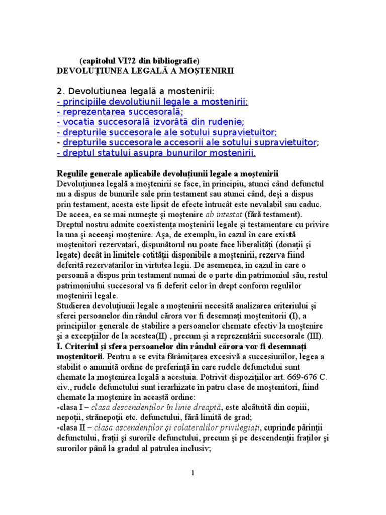 Couscous Frail damage Vi.2. - Devoluţiunea Legală A Moştenirii | PDF