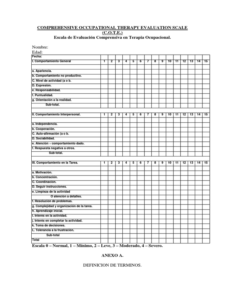 Comprehensive Occupational Therapy Evaluation Scale | PDF | Toma de ...