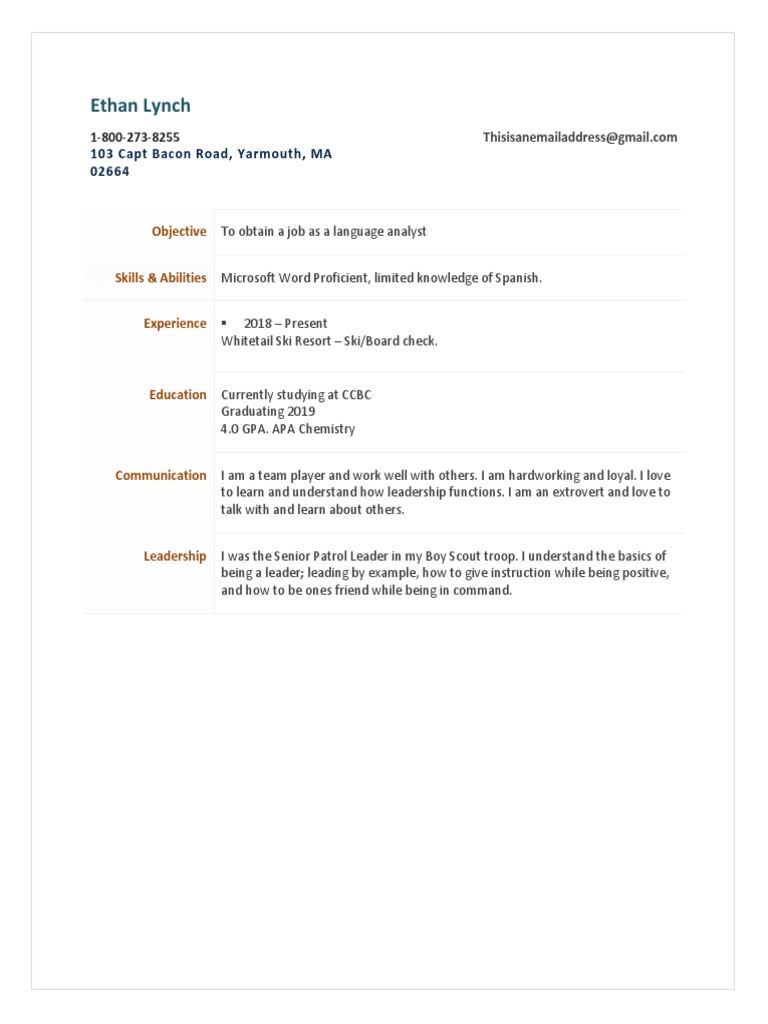Language Analyst Resume of Ethan Lynch | PDF
